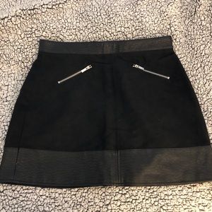 H&M Black suede and leather mini skirt.